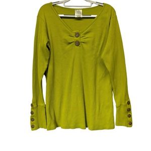 Avenue The Stella Henley Top Shirt Women's 14/16 Waffle Knit Olive Green